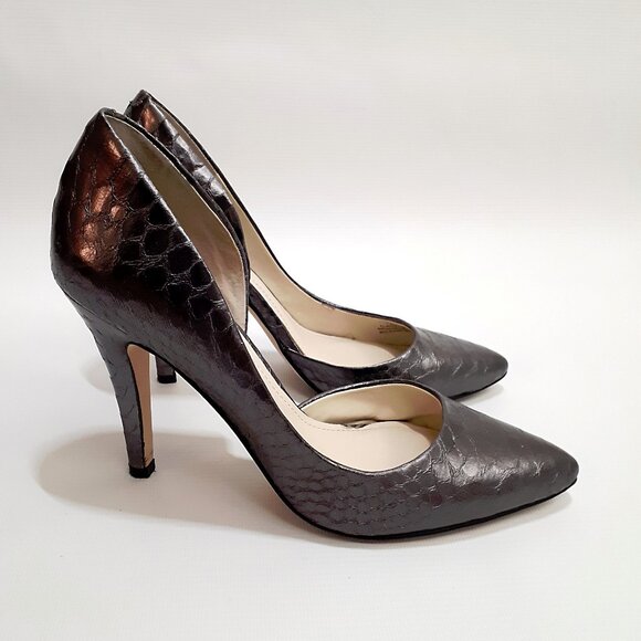 BCBG GENERATION Conchetta D'Orsay Cutout Heels in Gunmetal Gray Snakeskin - Picture 5 of 11